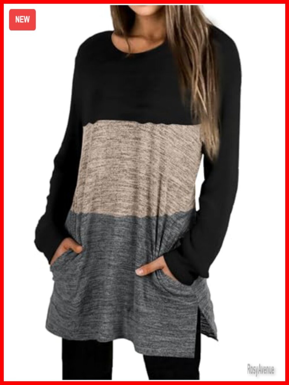 Womens Oversized Tunic Sweatshirt Crewneck Pocket Long Sleeve Casual